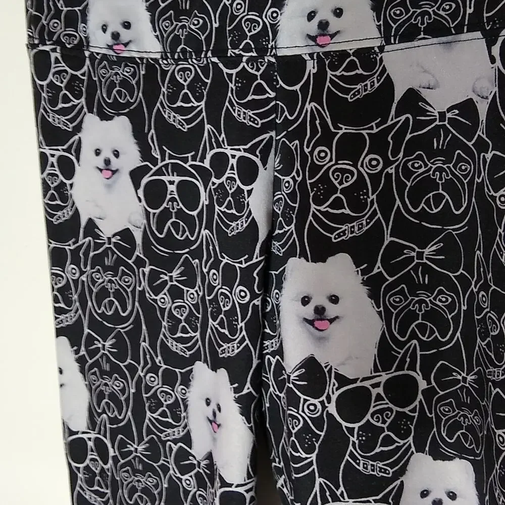 Justice Girls Black small puppy Leggings Full Length Elastic Waist Size 12